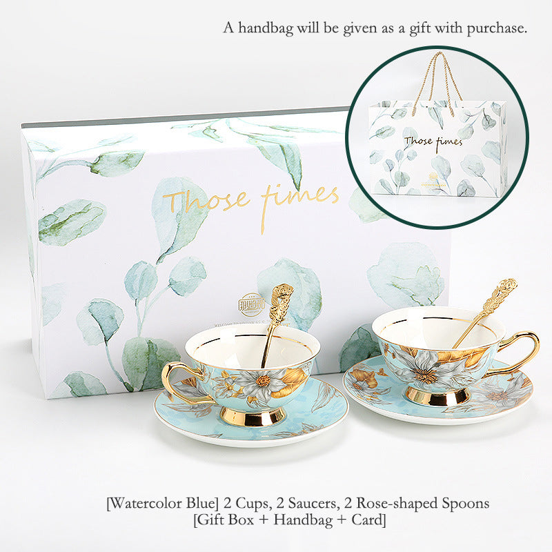 Luxury Ceramic Couple Mugs | Elegant Bone China Tea Cup and Saucer Set with Gold Wire Pattern, Romantic English Afternoon Tea Gift for Couples