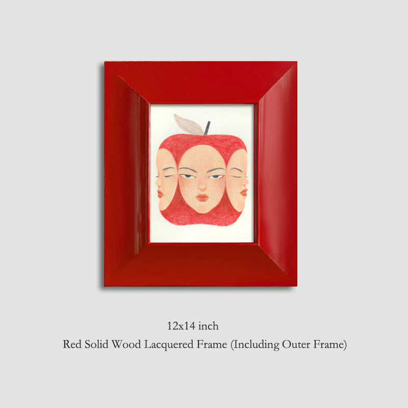 A Red Minimalist Wall Art, Solid Wood Lacquer Framed Canvas Painting, Mid-Century Modern Abstract Art for Living Room Sofa Background, Moody Earth Tones Decor