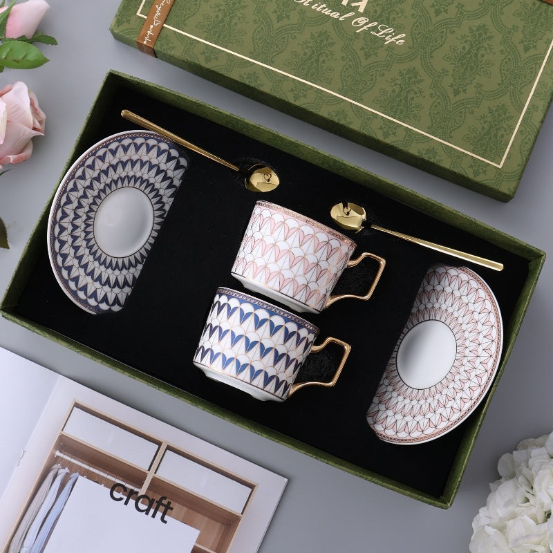 Luxury Ceramic Coffee Mug & Saucer Gift Set, Elegant Couple Cups for New Home Housewarming, Wedding & Christmas Present, Gold Trimmed Bone China Tea Cup Collection