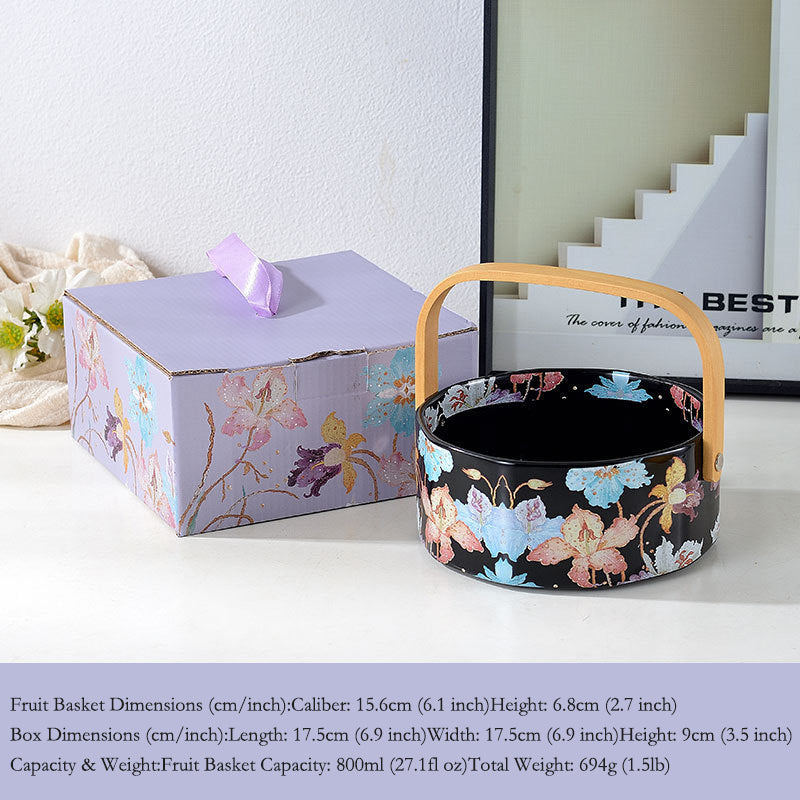 Garden Fruit Basket Ceramic Drinkware Set - Premium Porcelain Cold Water Kettle, Coffee Mug & Cup Saucer, Rustic Modern Farmhouse Style, Microwave & Dishwasher Safe, Ideal for Daily Use & Housewarming Gift