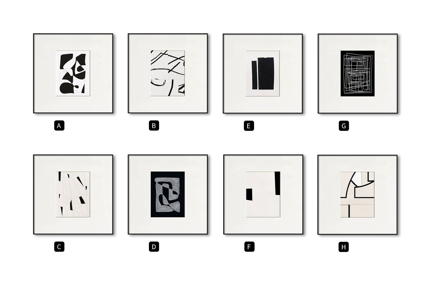 "Melancholy" Modern Minimalist Living Room Wall Art, Black White Gray Abstract Painting, Bedroom Office Commercial Gallery Wall Set