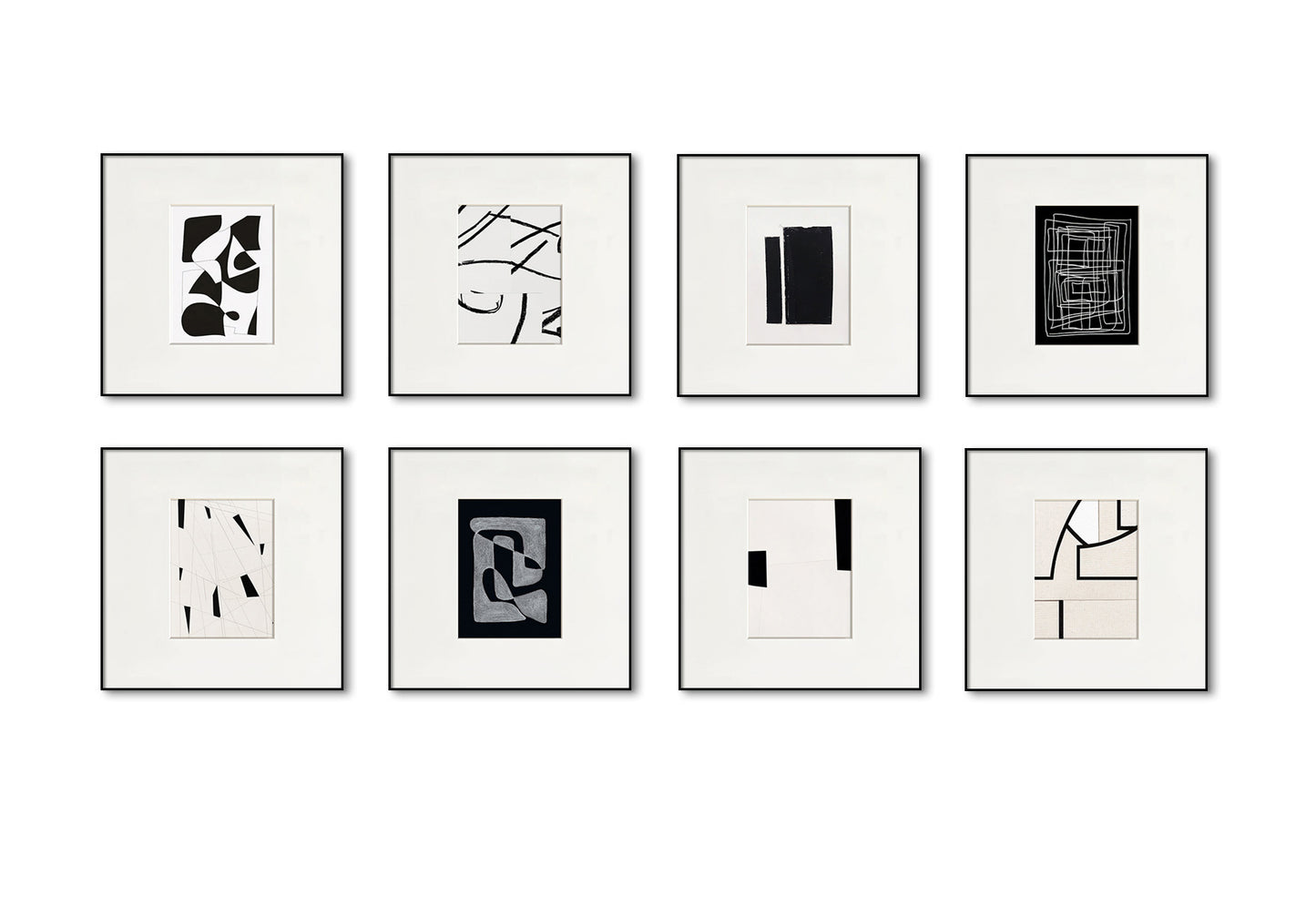 "Melancholy" Modern Minimalist Living Room Wall Art, Black White Gray Abstract Painting, Bedroom Office Commercial Gallery Wall Set