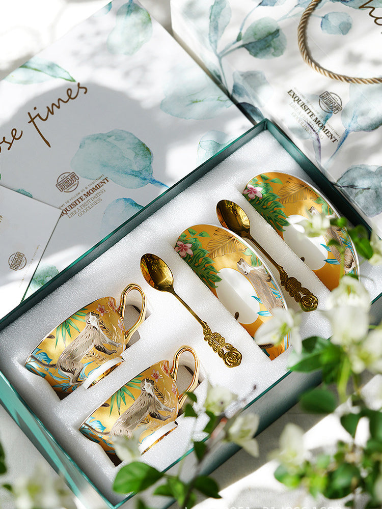 Couple Coffee Mug Set, Fine Bone China - European Mild Luxury, Elegant English Afternoon Tea Cups, Premium Ceramic, Gift Box for Anniversary/Wedding