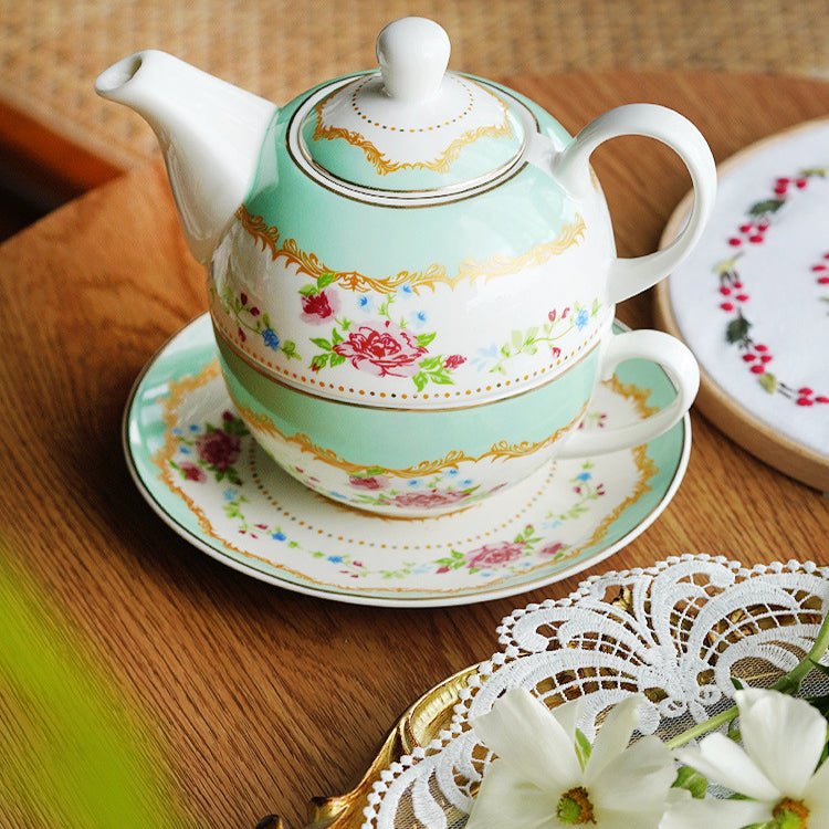 "Luxury English Afternoon Tea Set for One - European Ceramic Nesting Teapot & Teacup, Single-Serve Tea Brewing Kit, Elegant Floral Design, BPA-Free Porcelain, Perfect for Home Tea Rituals & Gift-Giving"