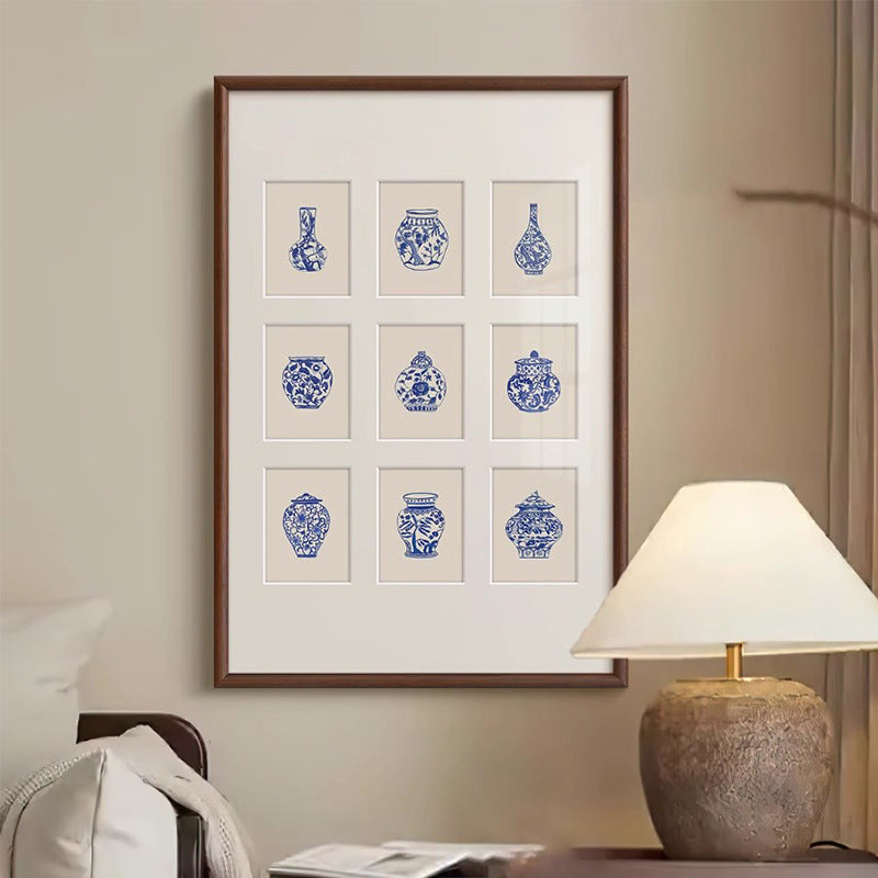 "Sino-French Blue White Porcelain Vase Wall Art, Modern Chinoiserie Canvas Print, Oriental Aesthetic Framed Painting for Living Room, Dining Room, Entryway Decor, Luxury Botanical Floral Hanging Art"