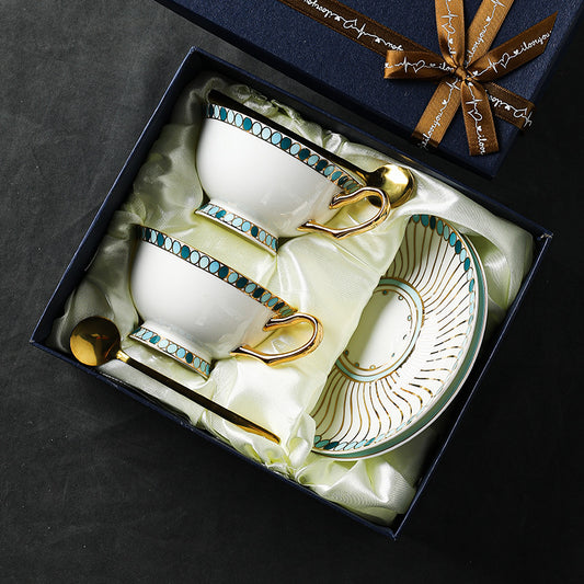 Luxury Fine Bone China Coffee & Tea Cup Set with Saucers, Elegant European/English Style, High-End Aesthetic Tableware for Afternoon Tea, Gold Rim, Microwave Safe, Premium Gift Box for Wedding, Housewarming & Mother's Day - Modern Home Decor