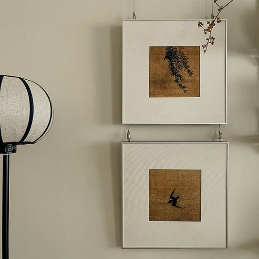 Song Dynasty Style Sparrow Art Print - Asian Zen Entryway Decor, Natural Wood Framed Wall Art for Living Room & Study, Chinese Minimalist Housewarming Gift