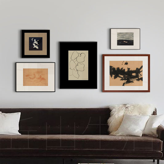 5 Set Piece "Abstract Art Print Mid-Century Modern Gallery Wall Set, Minimalist Canvas Painting for Living Room Sofa Background, Vintage Aesthetic Bedroom Office Decor, Textured Neutral Tone Abstract Wall Art"