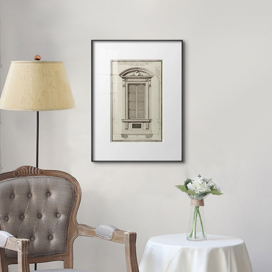Classical architecture European-style light luxury living room decorative paintings, niche retro black and white set of paintings, hallway entrance artwork, mid-century modern wall art.