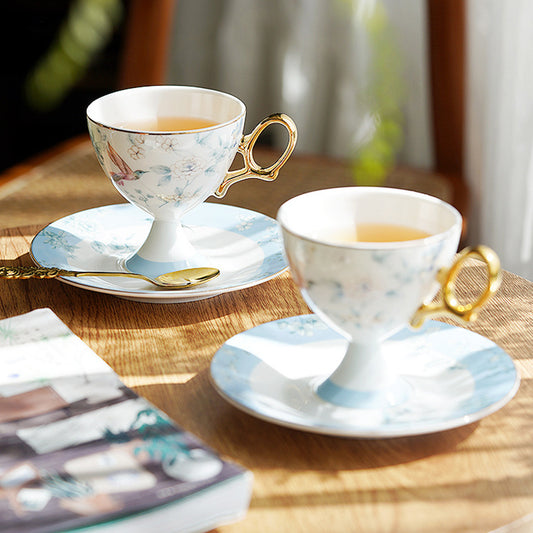Luxury Bohemian Style Tea Cup and Saucer Set, Elegant English Afternoon Floral Bone China Coffee Cup, Gold Trimmed Ceramic Mugs for Couples Gift, Cottagecore Aesthetic