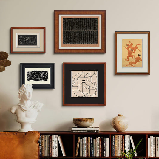 Vintage French Abstract Wall Art Set, Mid-Century Modern Wood Frame Gallery Wall Collection for Living Room, Dining Room, and Entryway, Retro Canvas Prints for Sofa Background Decor