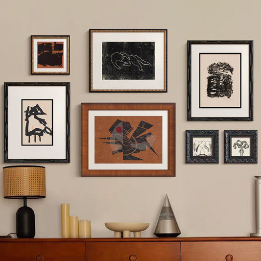 Vintage French Retro Wall Art Set, Old Money Style Gallery Wall Collection, Mid-Century Modern Abstract , Scandinavian Boho Decor for Living Room, Solid Wood Frame Landscape Paintings