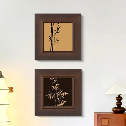 French Mid-Century Wall Art - New Chinese Style  Bamboo Shadows  Botanical Print for Living Room, Zen Asian Entryway Decor, Oriental Study Room & Bedroom Painting