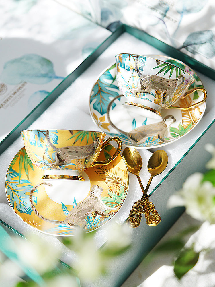 Couple Coffee Mug Set, Fine Bone China - European Mild Luxury, Elegant English Afternoon Tea Cups, Premium Ceramic, Gift Box for Anniversary/Wedding