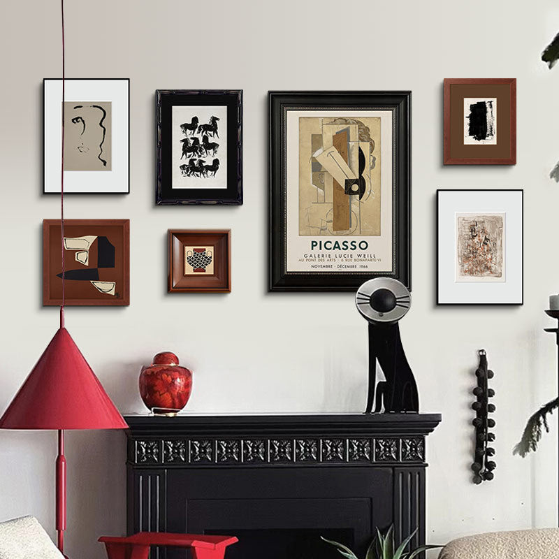 Solid Wood Frame Modern Minimalist Abstract Luxury Art Combination Decorative Painting, Mid-Century Modern Style Living Room Sofa Background, Restaurant Fireplace Wall Art