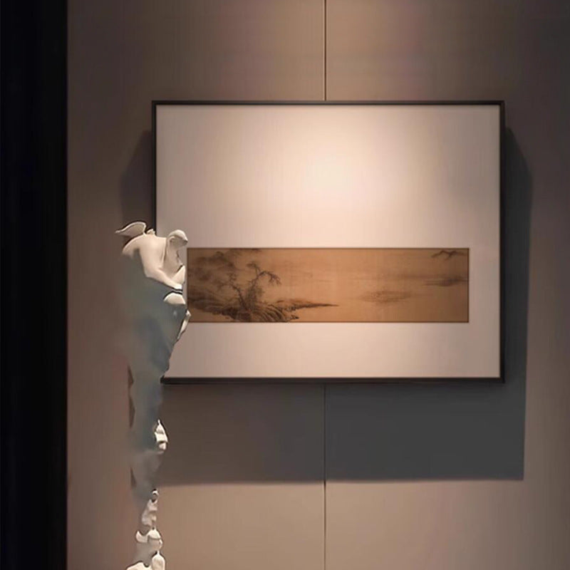 Z"Chinese Zen Landscape Wall Art, Wabi-Sabi Ink Wash Painting for Office Background, Tea Room Meditation Scroll, Minimalist Oriental Mountain Water Style, Entryway Abstract Nature Mural"