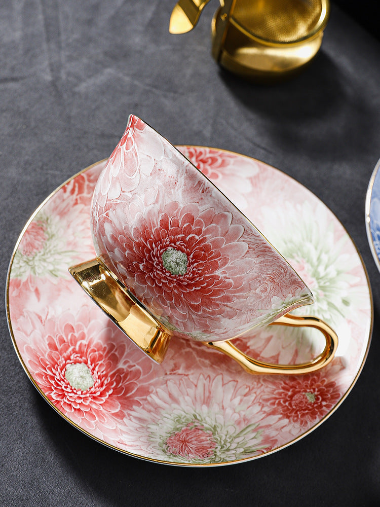 Luxury Fine Bone China Coffee Cup Set - Elegant Afternoon Tea Cups & Saucers, High-End Minimalist Tableware with Premium Aesthetic, Unique Gift Box for Housewarming & Weddings