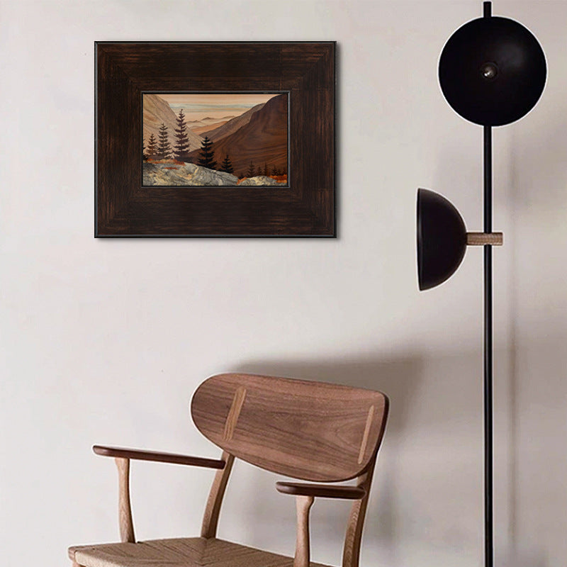 Wood Frame "Mountain Scenery" | Old Money Style French Mid-Century Landscape Painting | Nordic Retro Decorative Art | Entryway Dining Room Hanging Wall Atmosphere Art