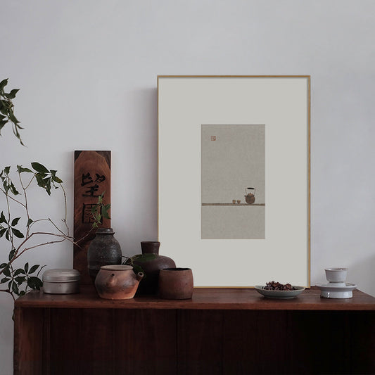 Z"Japanese Zen Wall Art, Minimalist Ink Wash Painting, Asian Still Life Art for Study Room & Bedroom Decor, Natural Wood Framed Calming Buddhist-Inspired Scroll for Hotel & Airbnb"