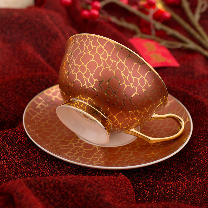 Linguang Bone China Coffee Cup & Saucer Set, Luxury Gold Trimmed Elegant Tea Set for Afternoon Tea, Vintage Ceramic Mugs, Gift Box for Women, Wedding & Housewarming Gift