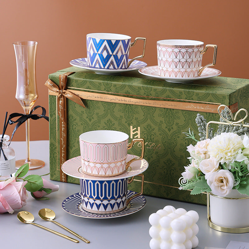 Luxury Ceramic Coffee Mug & Saucer Gift Set, Elegant Couple Cups for New Home Housewarming, Wedding & Christmas Present, Gold Trimmed Bone China Tea Cup Collection