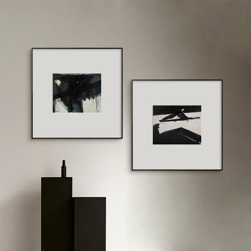 Scandinavian Minimalist Abstract Wall Art - Wabi-Sabi Black and White Brushstroke Painting, Nordic Line Art for Dining Room & Living Room, Zen Inspired Oriental Canvas, Curated Gallery Ready Fine Art Print