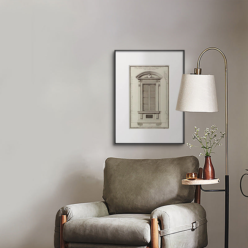 Classical architecture European-style light luxury living room decorative paintings, niche retro black and white set of paintings, hallway entrance artwork, mid-century modern wall art.（Set）