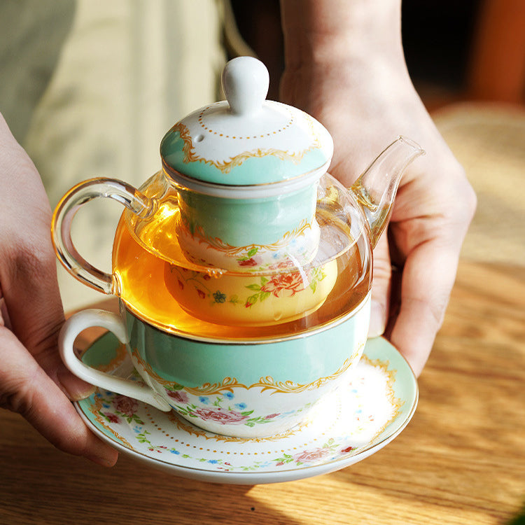 "Luxury English Afternoon Tea Set for One - European Ceramic Nesting Teapot & Teacup, Single-Serve Tea Brewing Kit, Elegant Floral Design, BPA-Free Porcelain, Perfect for Home Tea Rituals & Gift-Giving"
