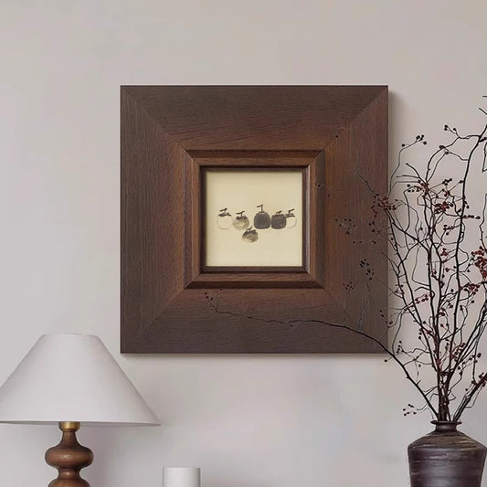 "Persimmon Blessings" Solid Wood Frame Vintage French Mid-Century Modern Wall Art - Rustic Kitchen Wall Art, Bohemian Dining Room Decor, Botanical Still Life Painting