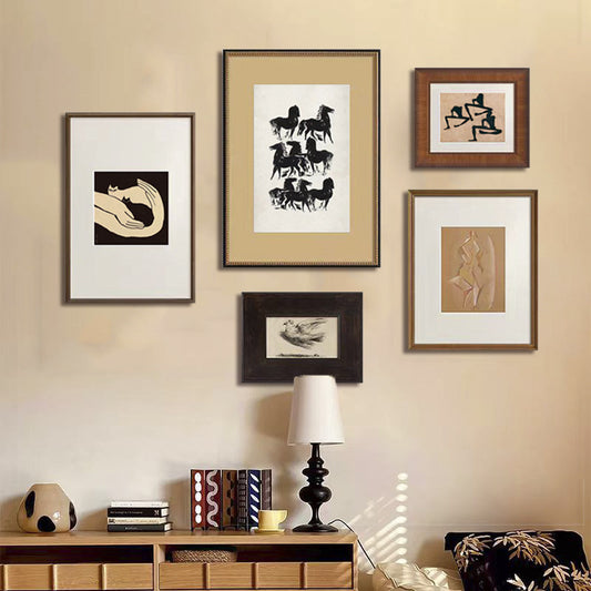 Vintage French Retro Wall Art Set, Old Money Style Gallery Wall Collection, Mid-Century Modern Abstract , Scandinavian Boho Decor for Living Room, Entryway & Dining Room, Solid Wood Frame Landscape Paintings