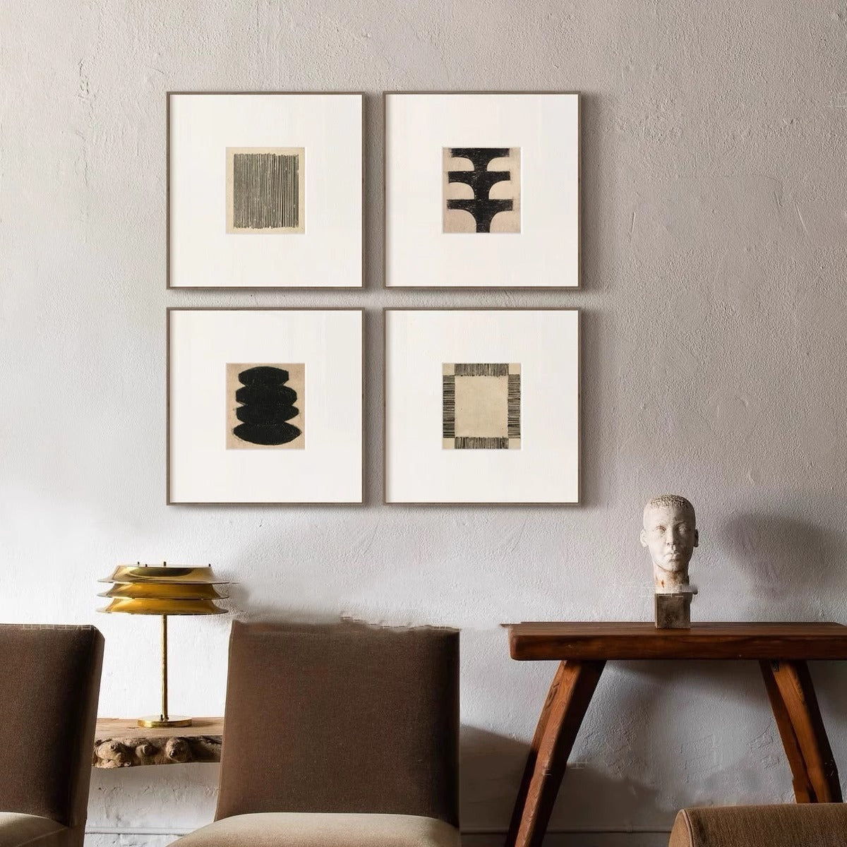 Wabi-Sabi Mid-Century Modern Abstract Wall Art - Japanese Inspired Wall Art for Living Room, Scandinavian Minimalist Painting for Bedroom, Curated Gallery Ready Hanging