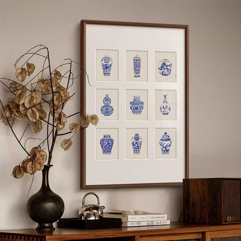 "Sino-French Blue White Porcelain Vase Wall Art, Modern Chinoiserie Canvas Print, Oriental Aesthetic Framed Painting for Living Room, Dining Room, Entryway Decor, Luxury Botanical Floral Hanging Art"