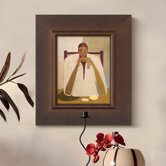 Solid Wood Frame French Vintage Portrait Art: Minimalist Scandinavian Mid-Century Wall Art for Bohemian Living Room, Dining Room, Bedroom & Entryway