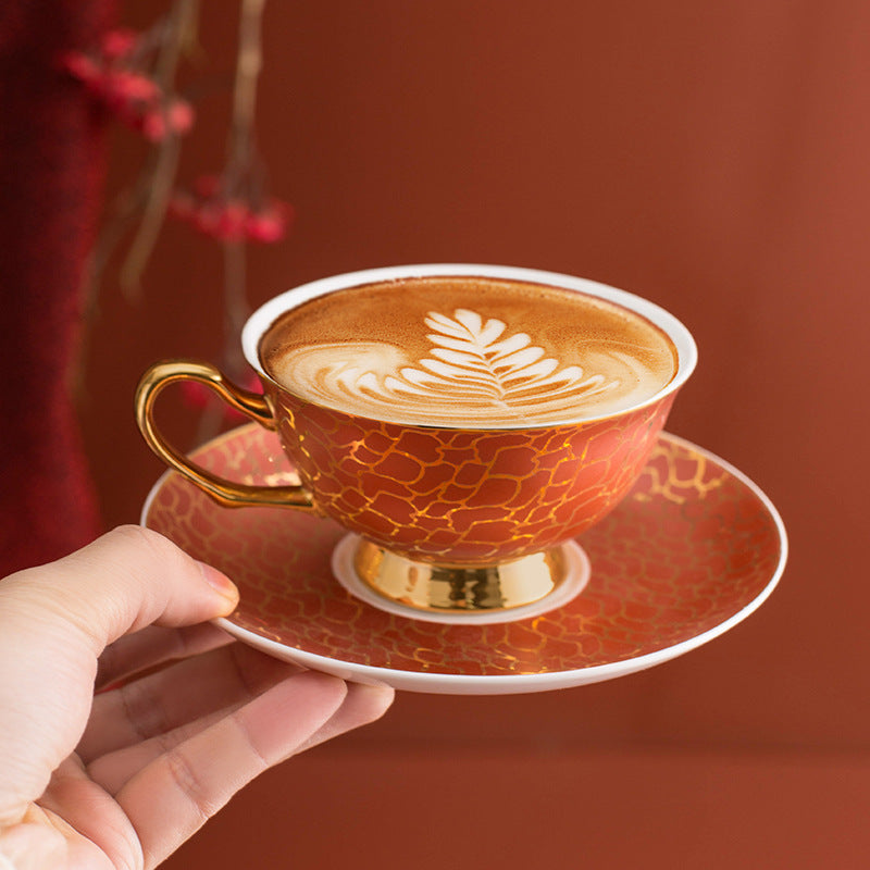 Linguang Bone China Coffee Cup & Saucer Set, Luxury Gold Trimmed Elegant Tea Set for Afternoon Tea, Vintage Ceramic Mugs, Gift Box for Women, Wedding & Housewarming Gift