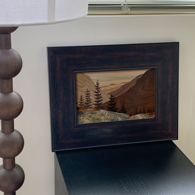 Wood Frame "Mountain Scenery" | Old Money Style French Mid-Century Landscape Painting | Nordic Retro Decorative Art | Entryway Dining Room Hanging Wall Atmosphere Art
