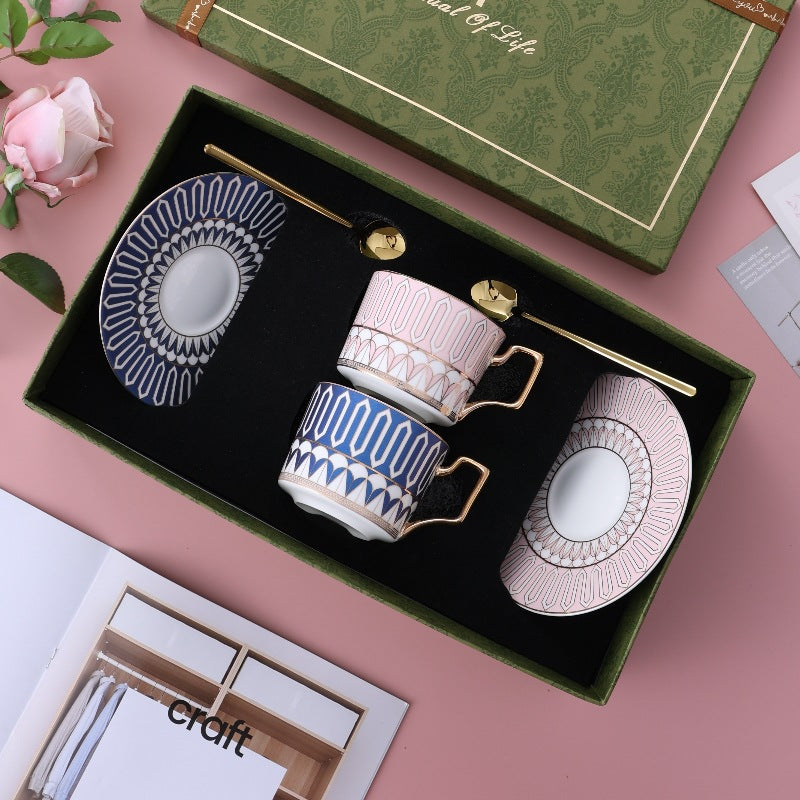 Luxury Ceramic Coffee Mug & Saucer Gift Set, Elegant Couple Cups for New Home Housewarming, Wedding & Christmas Present, Gold Trimmed Bone China Tea Cup Collection