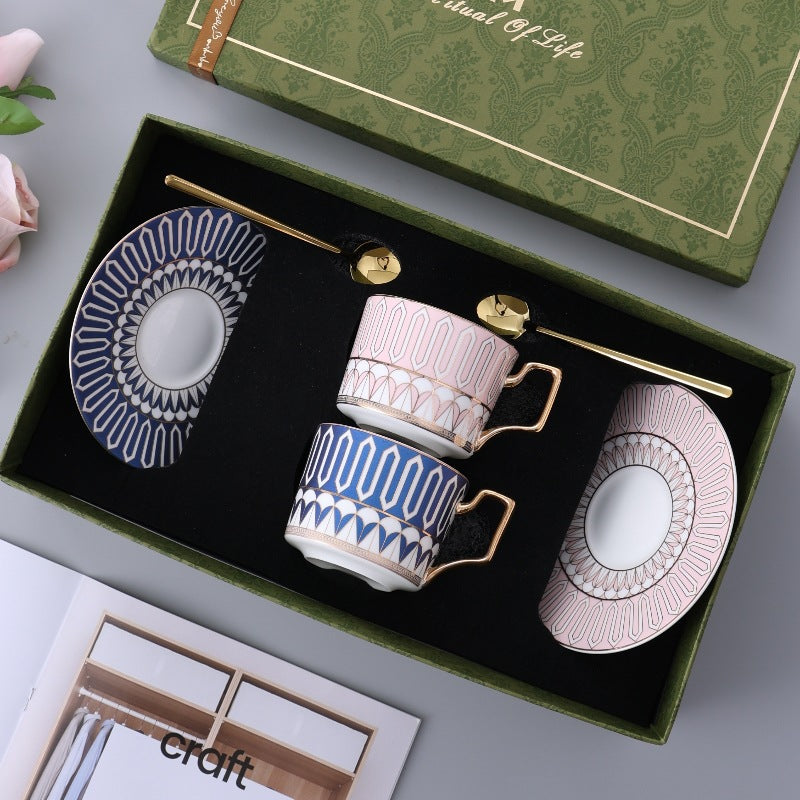Luxury Ceramic Coffee Mug & Saucer Gift Set, Elegant Couple Cups for New Home Housewarming, Wedding & Christmas Present, Gold Trimmed Bone China Tea Cup Collection