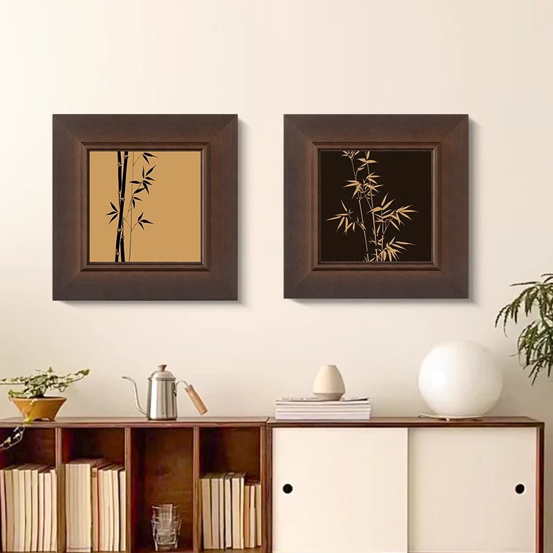 French Mid-Century Wall Art - New Chinese Style  Bamboo Shadows  Botanical Print for Living Room, Zen Asian Entryway Decor, Oriental Study Room & Bedroom Painting