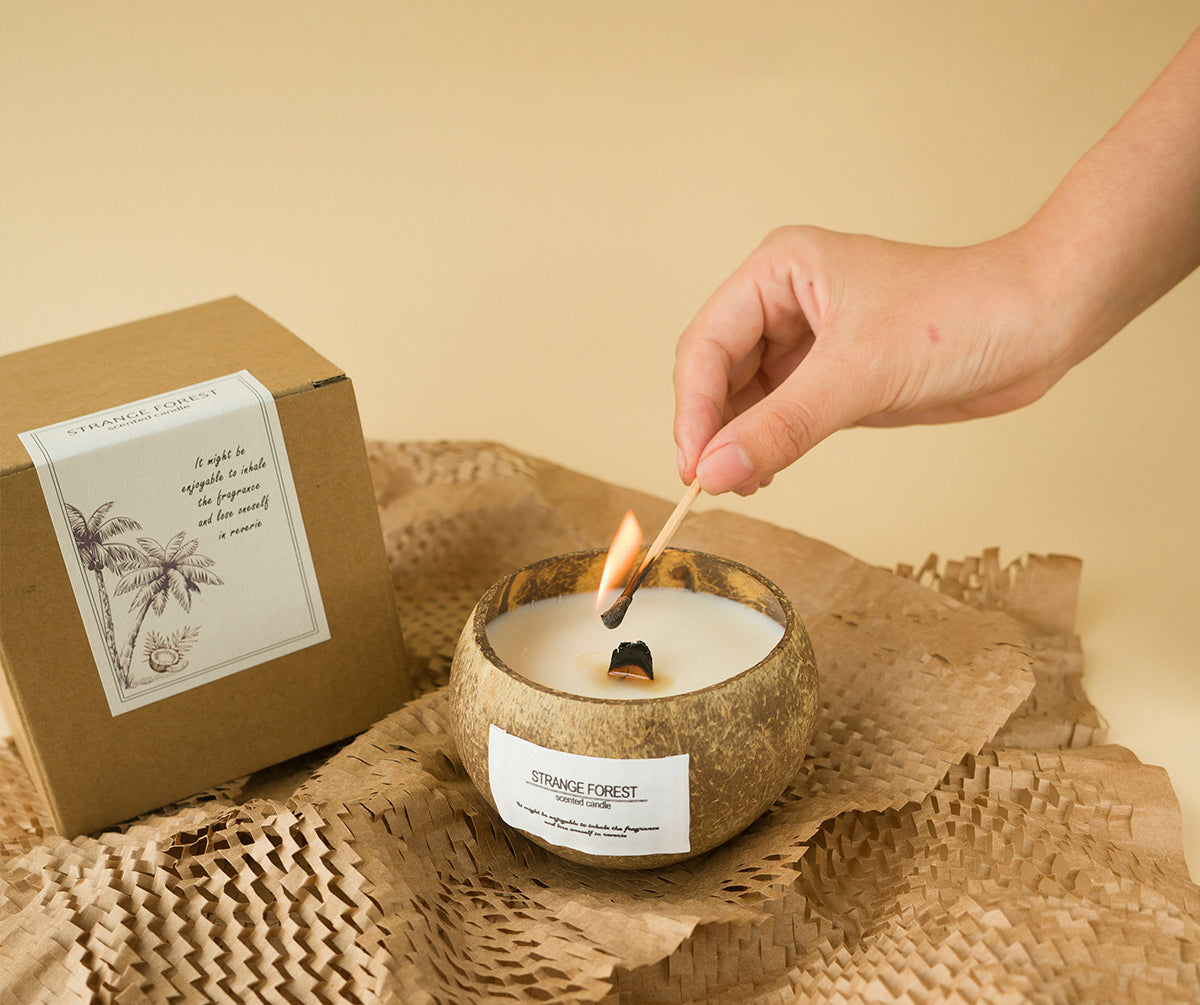 【 $9.99 each - Mix & Match 3-Piece Set】Wholesale Natural Coconut Shell Vanilla Candles Bulk - Custom Aromatherapy Soy Wax Candles, Home Decor Gift, Private Label Shipping