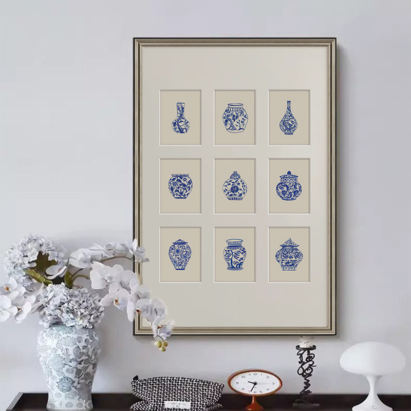 "Sino-French Blue White Porcelain Vase Wall Art, Modern Chinoiserie Canvas Print, Oriental Aesthetic Framed Painting for Living Room, Dining Room, Entryway Decor, Luxury Botanical Floral Hanging Art"