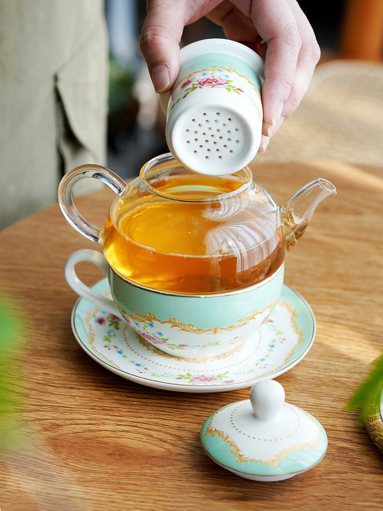 "Luxury English Afternoon Tea Set for One - European Ceramic Nesting Teapot & Teacup, Single-Serve Tea Brewing Kit, Elegant Floral Design, BPA-Free Porcelain, Perfect for Home Tea Rituals & Gift-Giving"