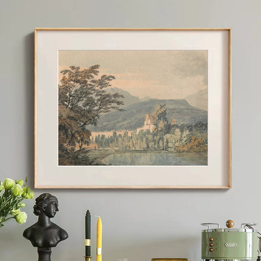 French Countryside Art Print, Scandinavian Landscape Canvas Wall Art, Vintage European Painting for Living Room, Bedroom, Dining Room, Boho Chic Bed & Breakfast Warm Tone Decor