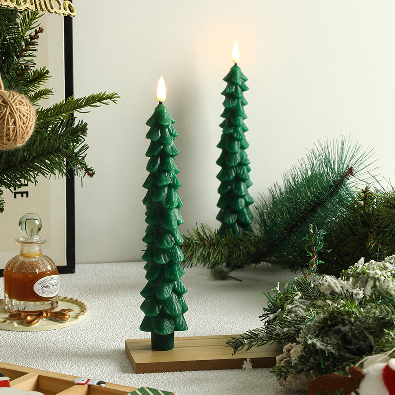 4 Pack Remote Control Christmas Tree Candles, 9.65 Inch Real Wax Flameless LED Tapers, Battery Operated, 3D Flicker & Timer, Evergreen Design for Halloween/Christmas Indoor Outdoor Decor (Home, Party, Wedding, Mantle, Fireplace