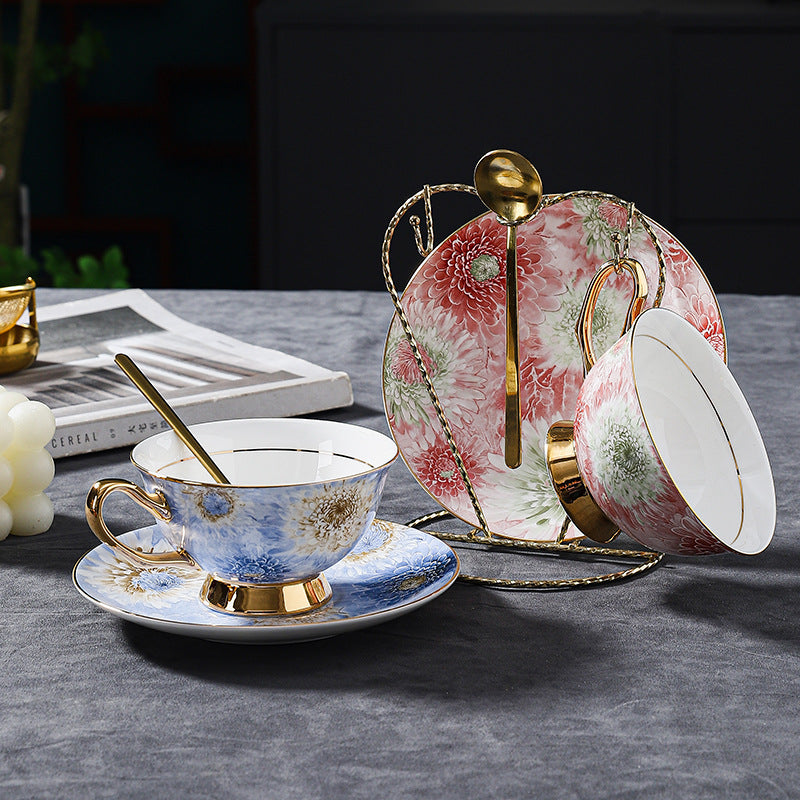 Luxury Fine Bone China Coffee Cup Set - Elegant Afternoon Tea Cups & Saucers, High-End Minimalist Tableware with Premium Aesthetic, Unique Gift Box for Housewarming & Weddings