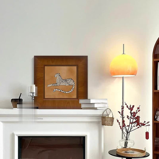 "Money Leopard" French Mid-Century Modern Wall Art Set, Solid Wood Frame Gallery Canvas Prints, Luxury Safari Animal Painting for Living Room Sofa Background Wal