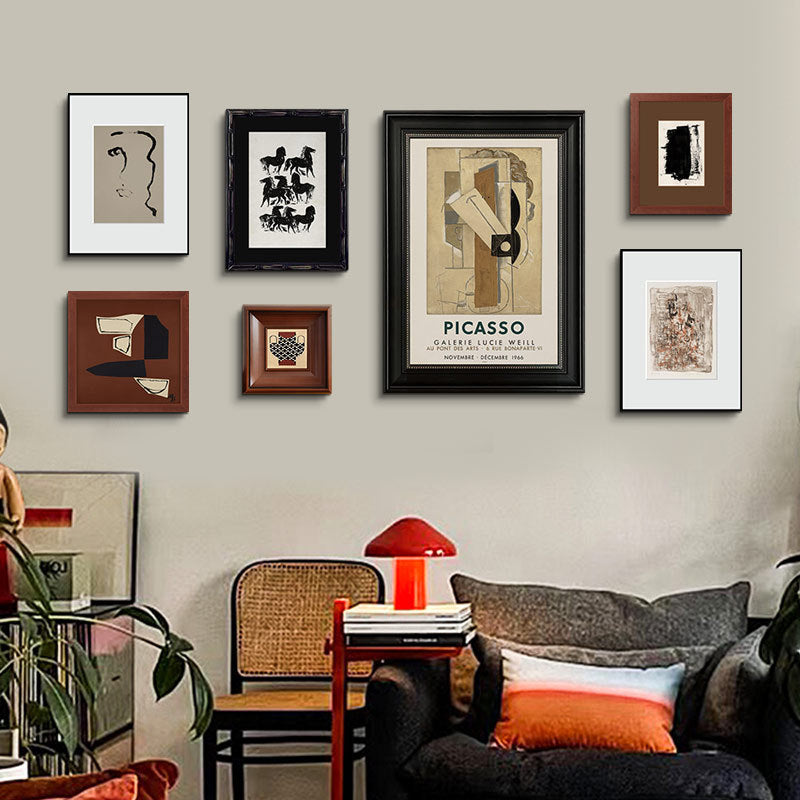 Solid Wood Frame Modern Minimalist Abstract Luxury Art Combination Decorative Painting, Mid-Century Modern Style Living Room Sofa Background, Restaurant Fireplace Wall Art
