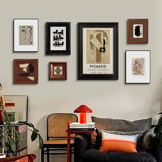 Solid Wood Frame Modern Minimalist Abstract Luxury Art Combination Decorative Painting, Mid-Century Modern Style Living Room Sofa Background, Restaurant Fireplace Wall Art