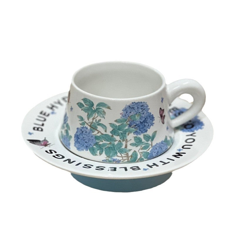 Vintage French Ceramic Coffee Mugs & Saucers Set, Large Capacity Floral Bird Print - Elegant Boho Retro Cups for Tea, Cafe Au Lait, Gift Box with Gold Trim