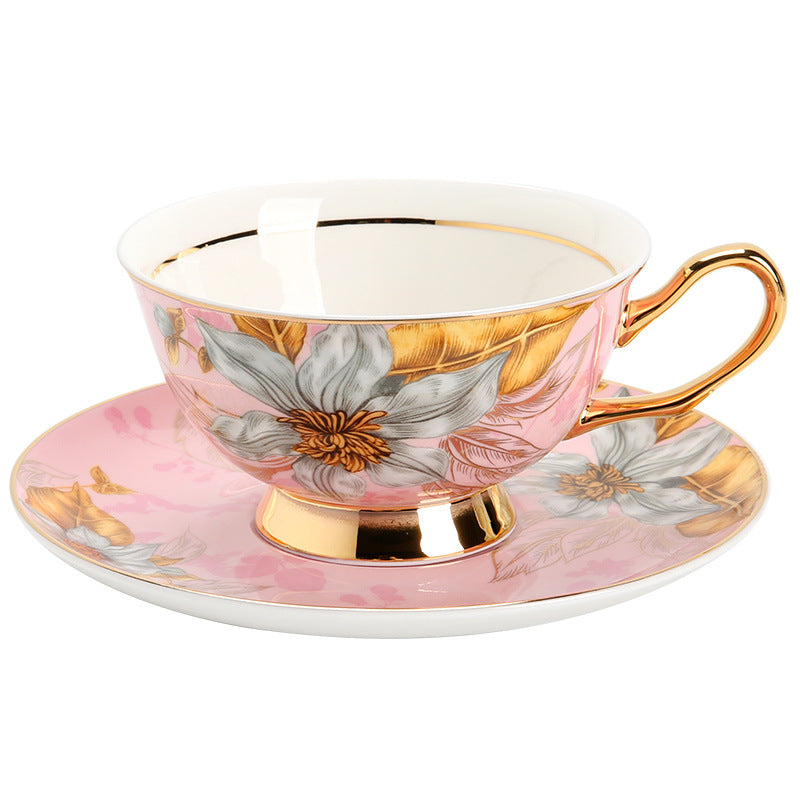 Luxury Ceramic Couple Mugs | Elegant Bone China Tea Cup and Saucer Set with Gold Wire Pattern, Romantic English Afternoon Tea Gift for Couples