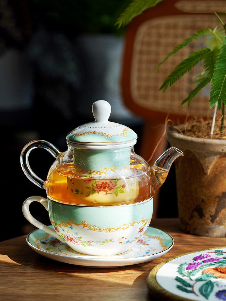 "Luxury English Afternoon Tea Set for One - European Ceramic Nesting Teapot & Teacup, Single-Serve Tea Brewing Kit, Elegant Floral Design, BPA-Free Porcelain, Perfect for Home Tea Rituals & Gift-Giving"